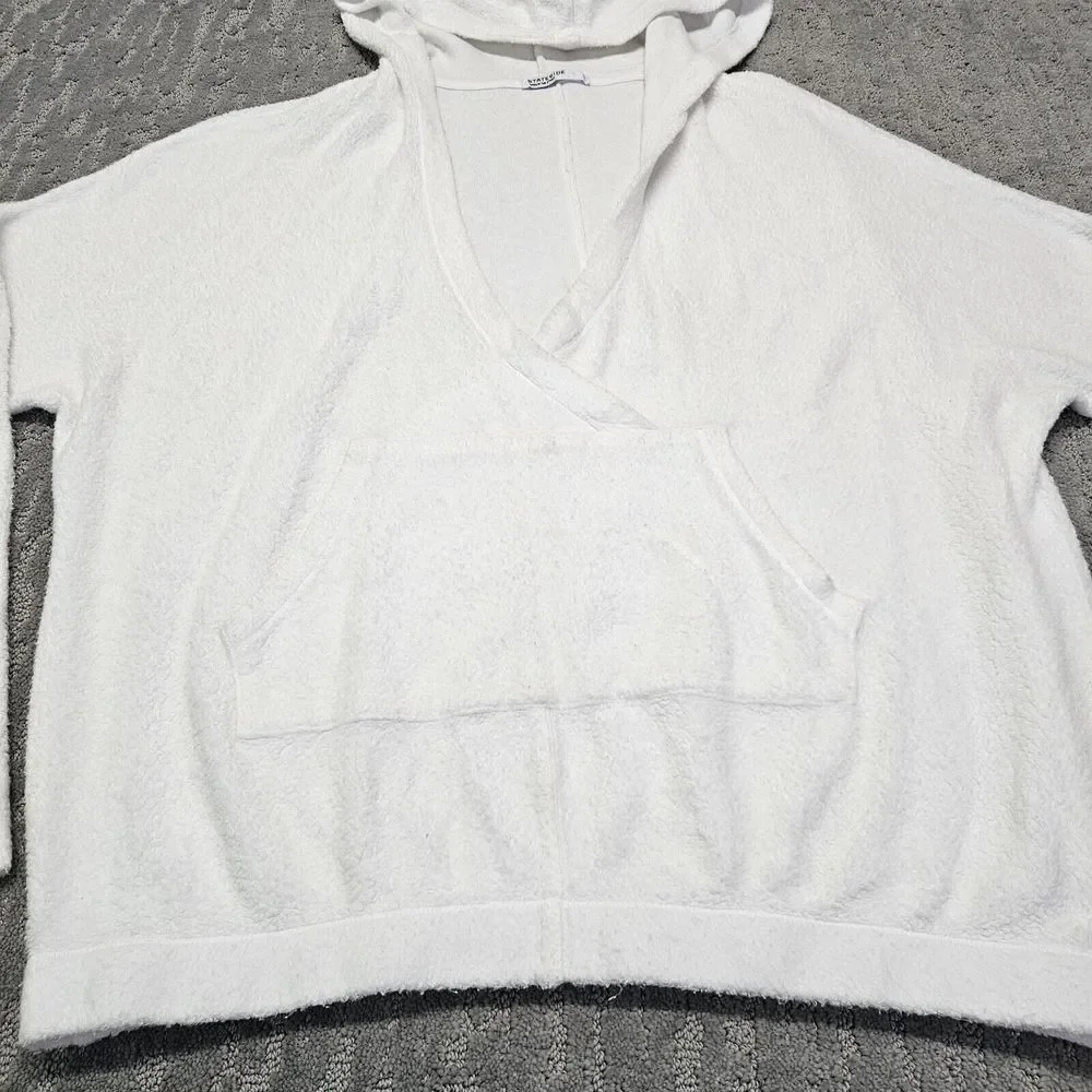 Stateside Womens Deep V‎ Neck Ribbed French Terry Hoodie Sweatshirt White Sz. L - Picture 4 of 11